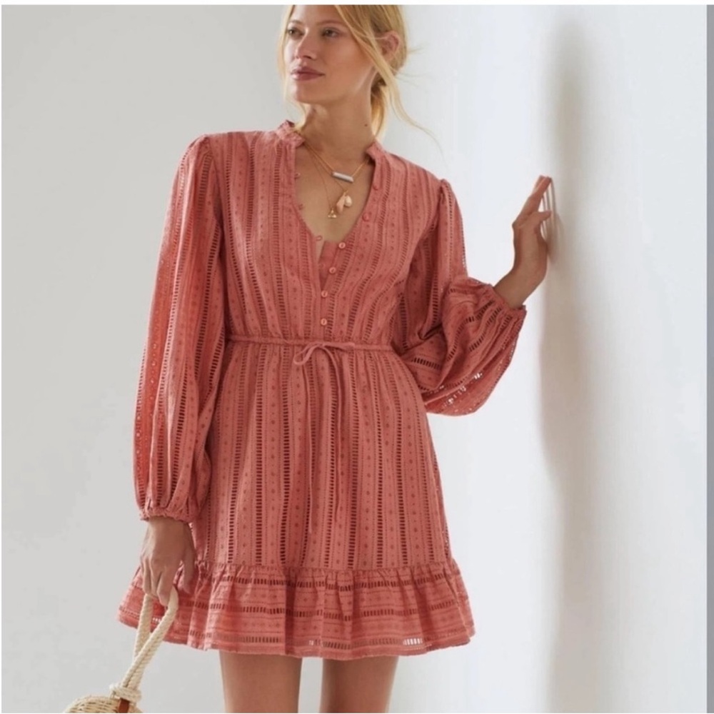 Anthropologie Forever That Girl Coral Eyelet Mini Dress